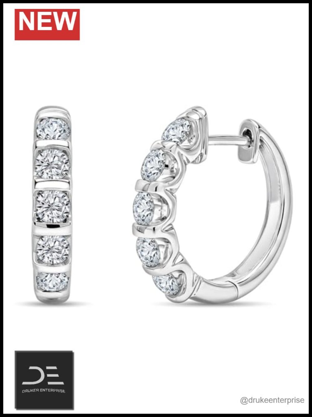 Lab-Grown Diamond Hoop Earrings 925 Sterling Silver Bezel Set 1 CTTW Hinged